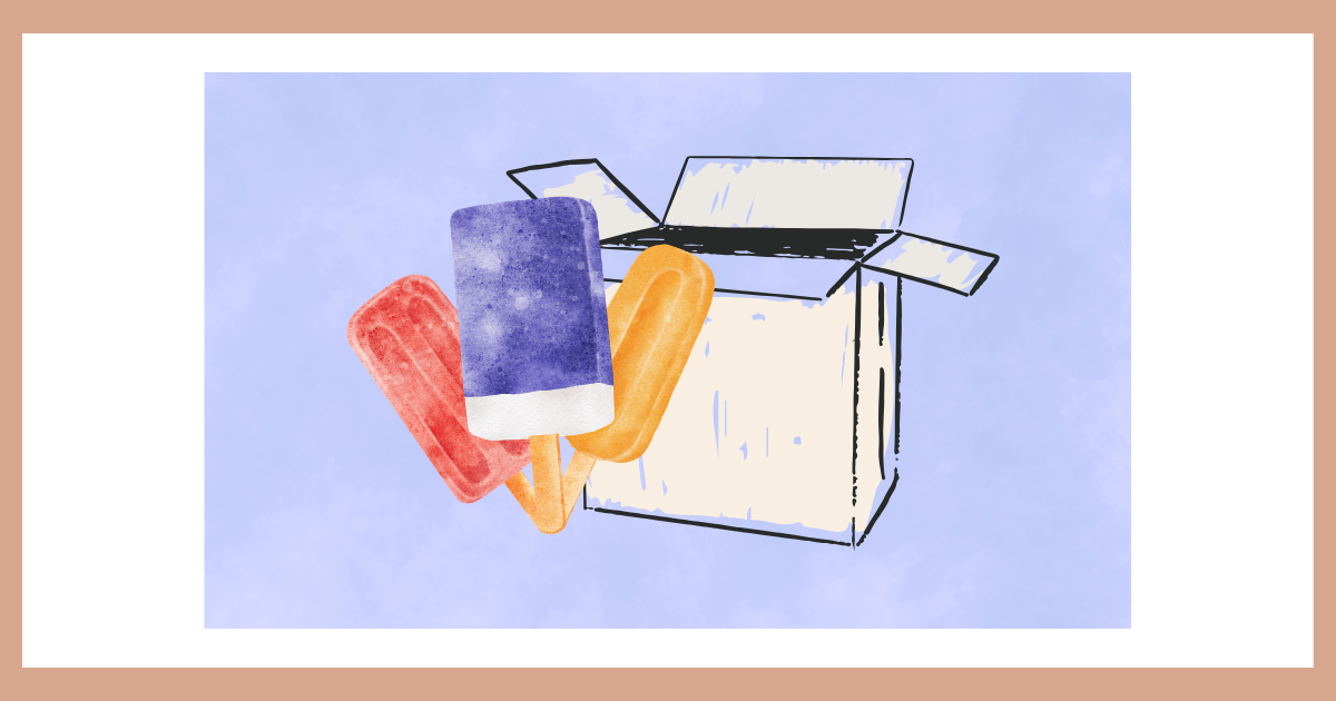 箱から取り出した、数本のアイスキャンディーのイラスト。