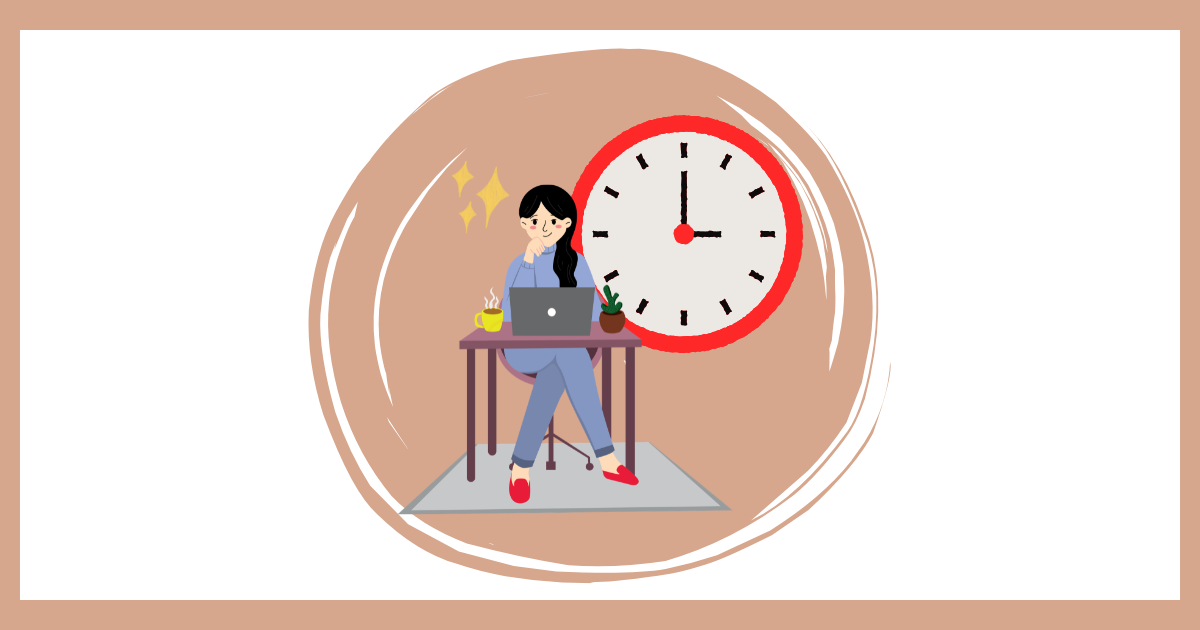 デスクでパソコンに向かい、自分らしいペースで仕事をする人のイラスト。