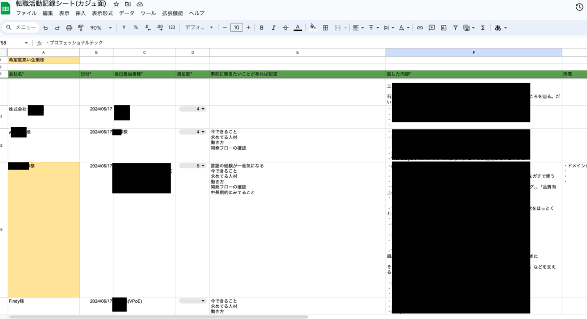 カジュアル面談記録シート