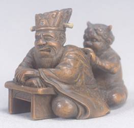 閻魔鬼木彫根付(江戸時代の漆細工)