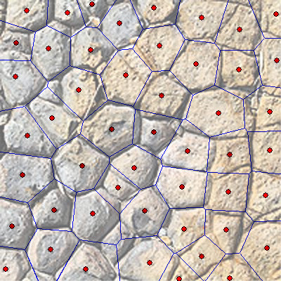 柱状節理とボロノイ図（柱状節理の画像は http://tinyurl.com/25ylbxm より）