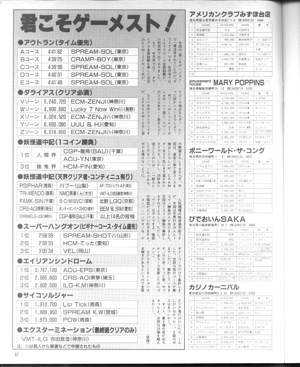 ゲーメスト全一8 ：1987年7月号 - ゲームとハイスコアと