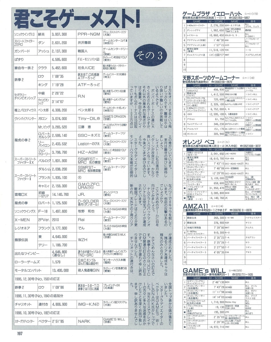 ゲーメスト全一129 ：1996年12月30日号 - ゲームとハイスコアと