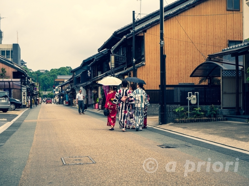 愛知県犬山市の犬山城下町を着物で散策する女性