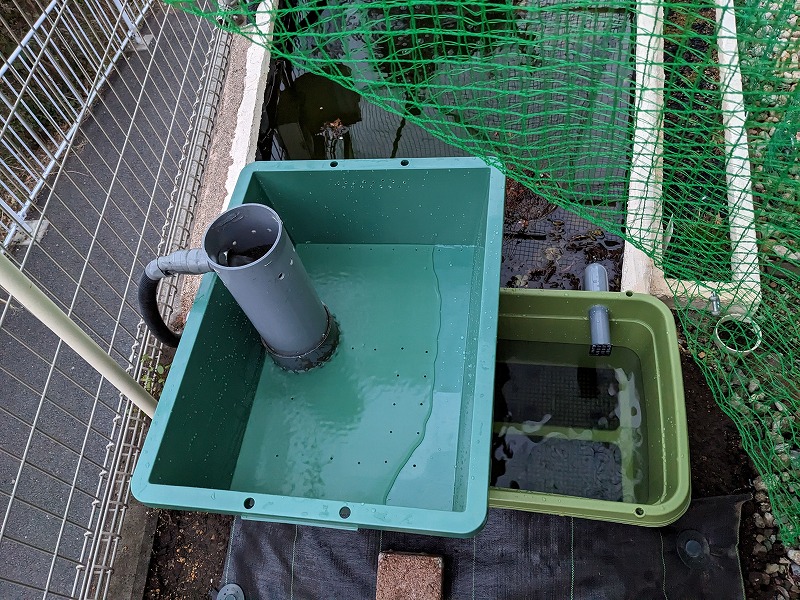 庭池　アクアポニックス　自作　DIY　濾過装置