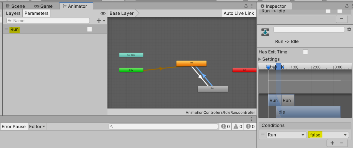 UnityのTransitionのConditions UnityのTransitionのConditions