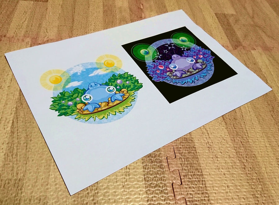 もぐらのようせいの朝と夜を並べてプリント