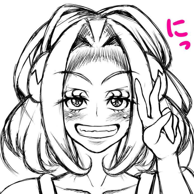 ピースして笑うパンドラ姉さんのラフスケッチ
