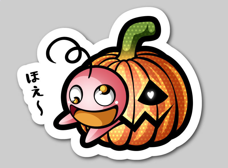 カボチャのお化けに食べられるナムナムのイラスト