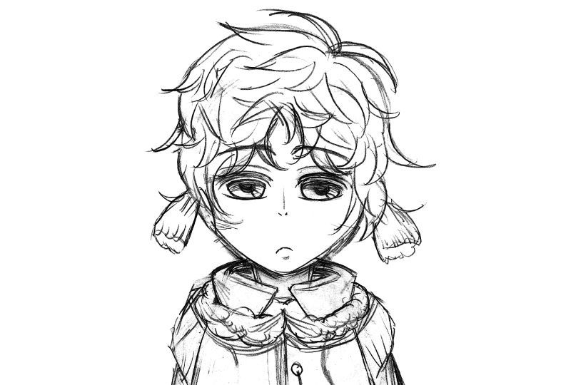 昔描いたおさげの男の子の落書き