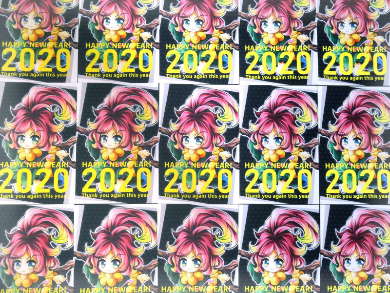 一面に並べた2020年賀状イラスト