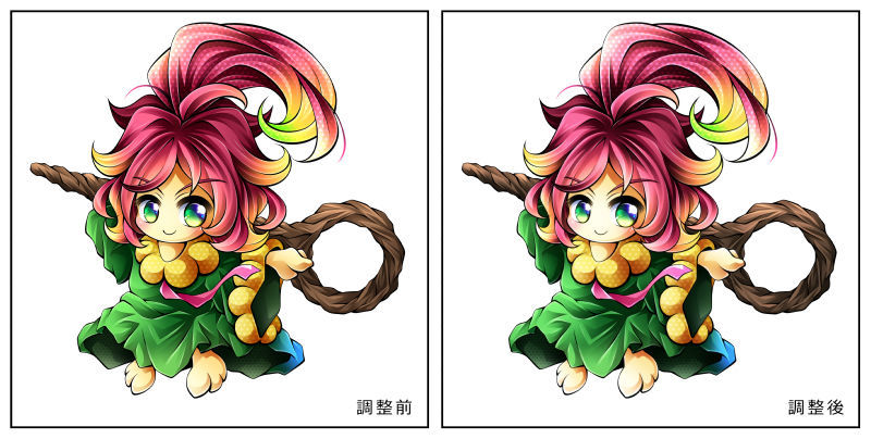 イラスト制作過程11 全体の色調補正比較