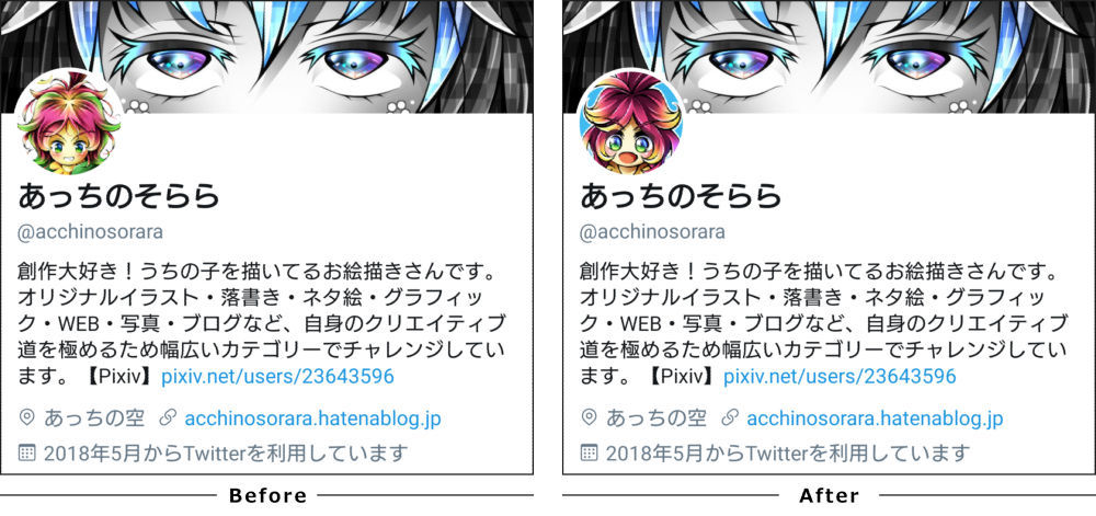 twitterプロフィール画像 変更前と変更後の比較