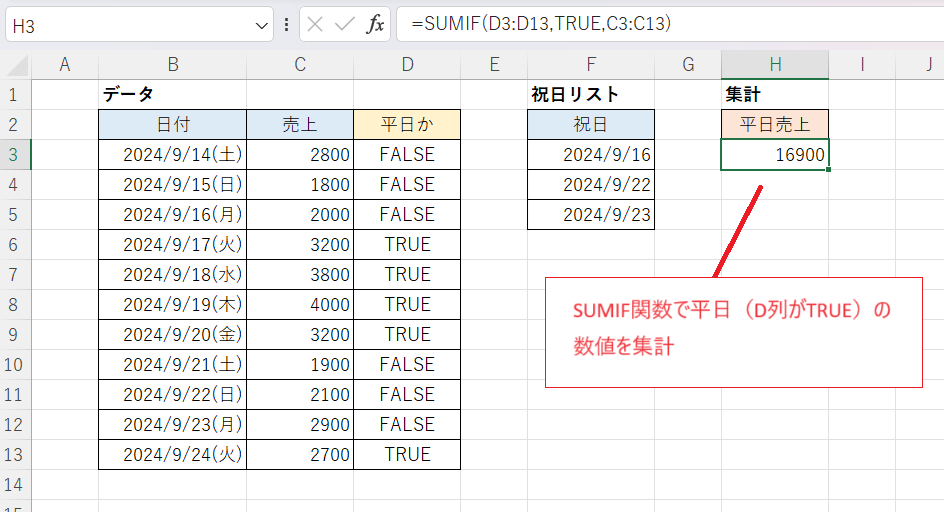alemel※平日のみ Excel）平日のみ集計する方法 - いきなり答える備忘録