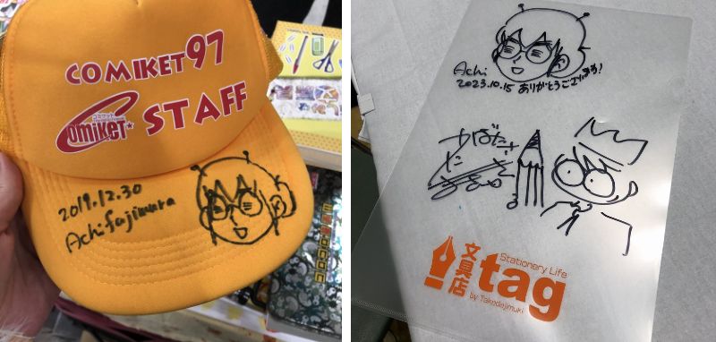 以前サインしたもの　キャップ、クリアホルダー