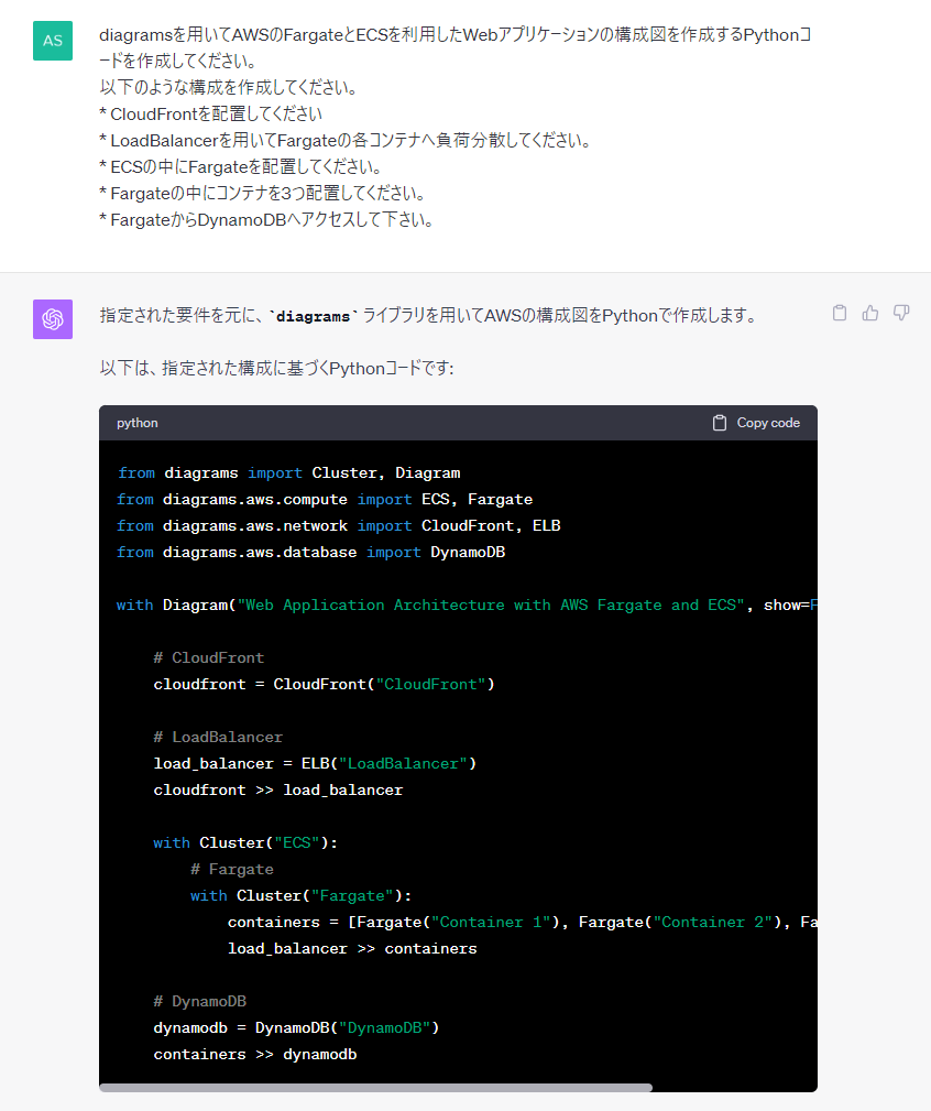 ChatGPTでPythonのdiagramsを使ってAWSのサービス構成図生成コードを作ってもらう - Taste of Tech Topics