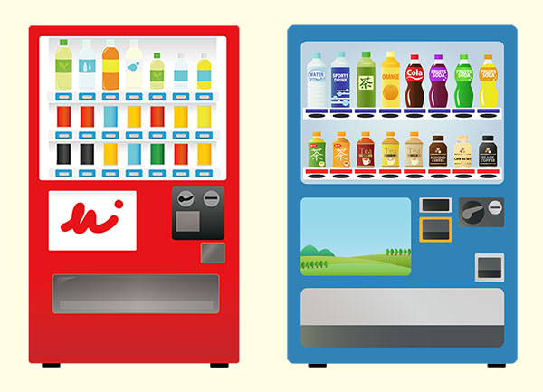 赤と青の自動販売機