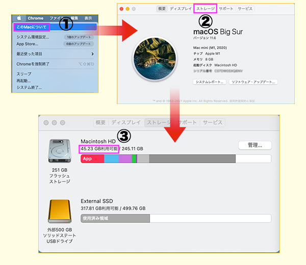 使用ディスク容量を確認