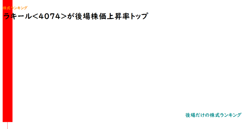 ラキール<4074>が後場株価上昇率トップ