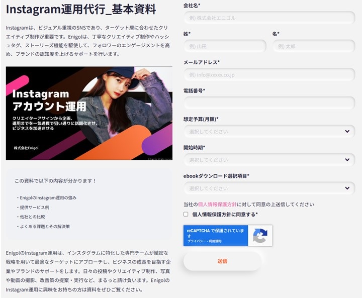 Instagram広告運用資料請求ページ
