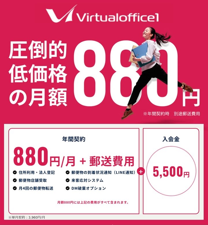 バーチャルオフィス1料金プランバナー
