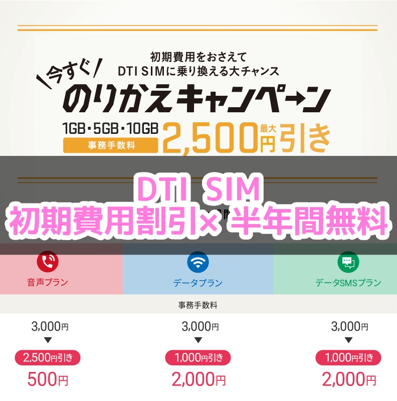 3 31迄 Dti Sim初期費用最大2500円引きキャンペーン延長 半年無料と併用可 あんりふ