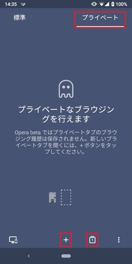 OperaBeta、タブ、プライベード、追加