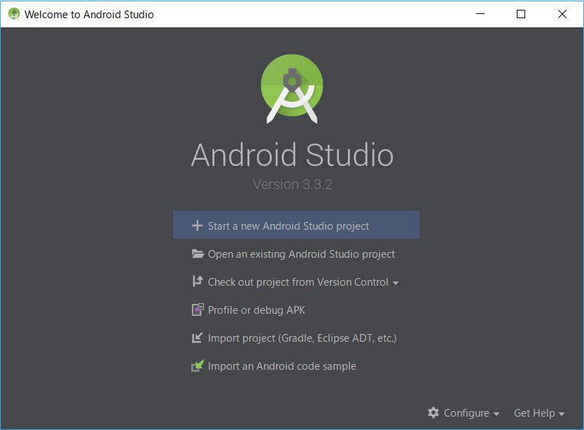 AndroidStudio、起動後