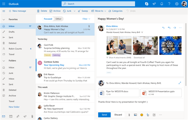 Microsoft、Outlook.com、ブラウザ版、イメージ