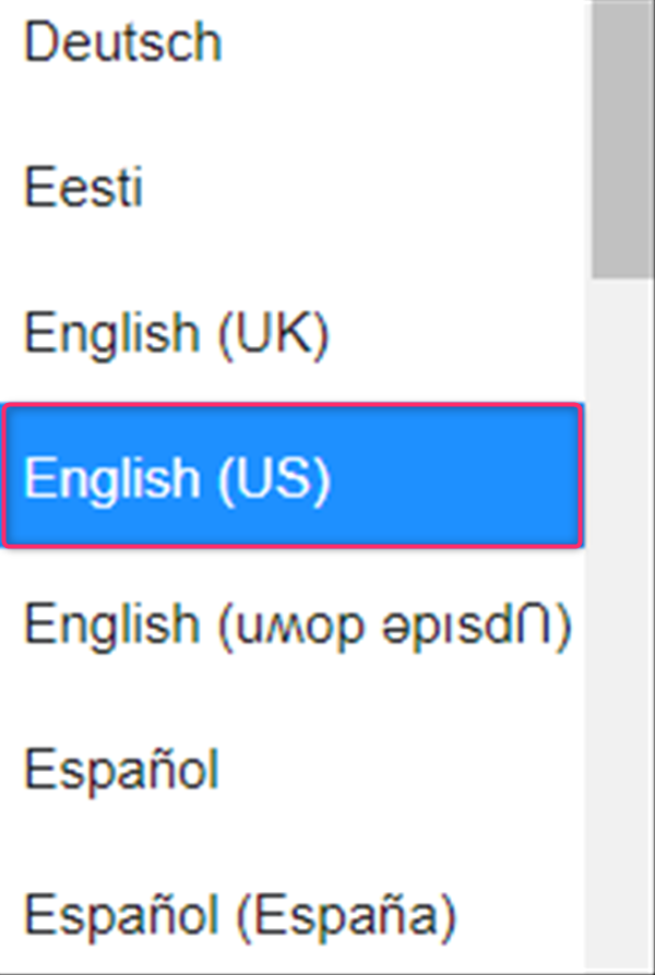 Facebook、言語、English (US)