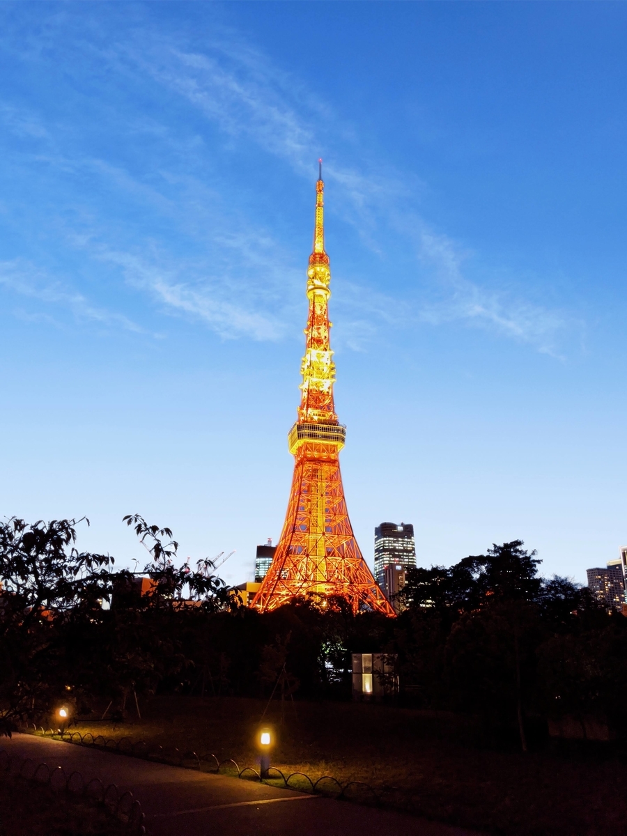 東京タワー、夜の写真、晴れに加工