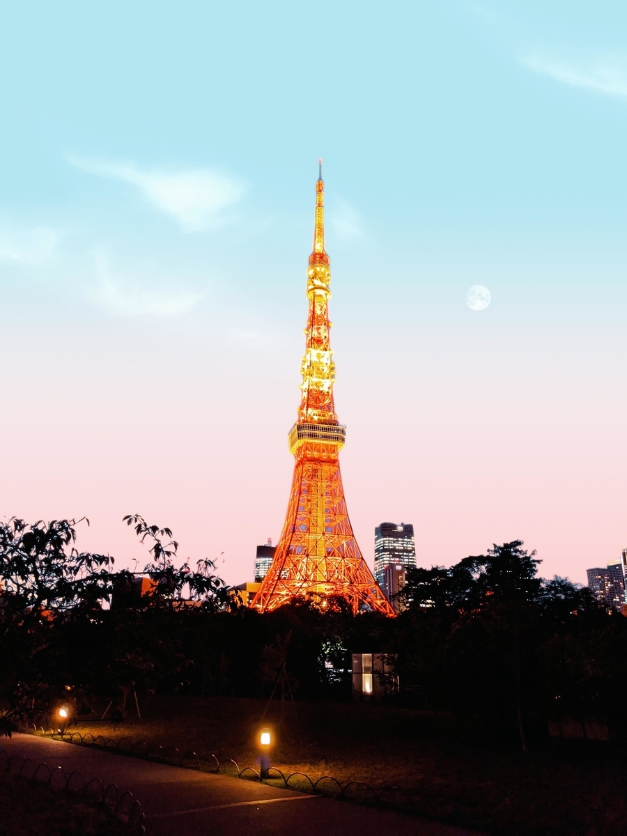 東京タワー、夜の写真、オーロラ加工