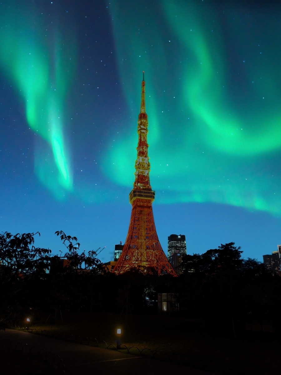 東京タワー、夜の写真、フレア加工