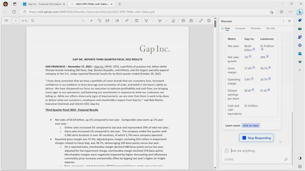 bing、Co-Pilot機能、要約や抜粋