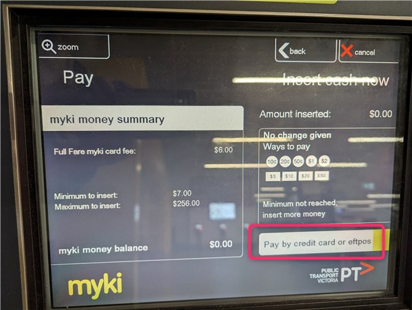 メルボルン空港、クレジットカード支払い