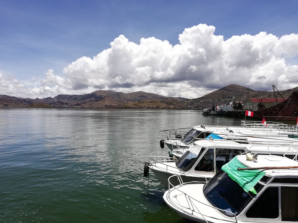 チチカカ湖の素材で出来た帆船
