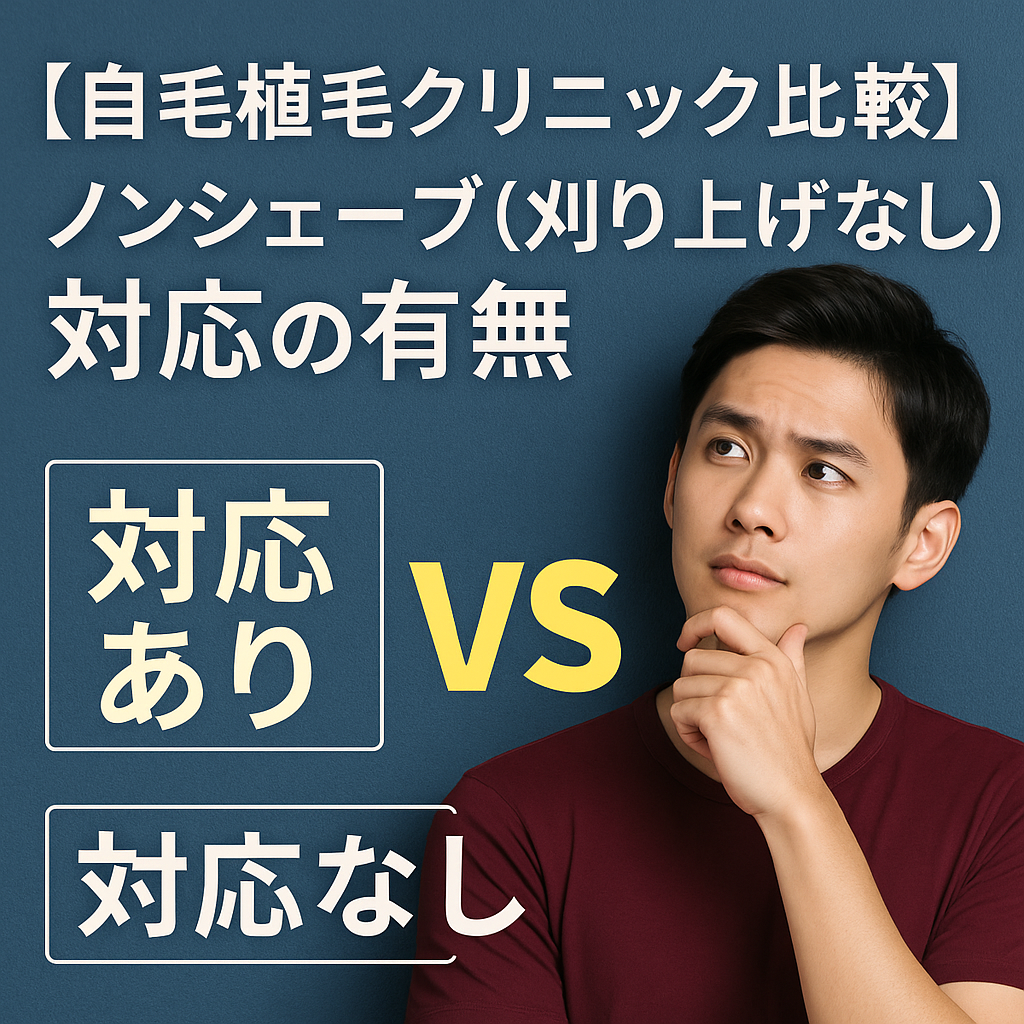「カミノクリニック」と「アスク井上クリニック」を「ノンシェーブ(刈り上げなし)対応の有無」で比較の詳細