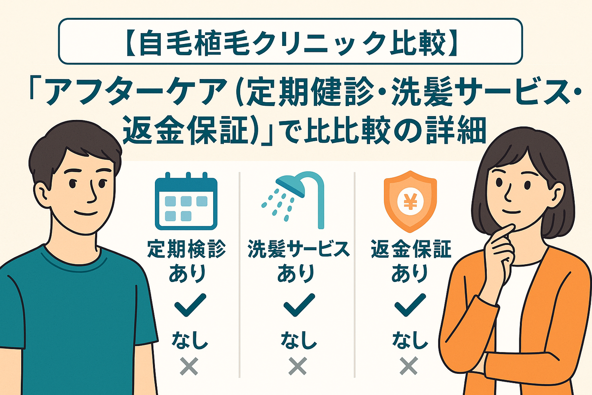 「カミノクリニック」と「アスク井上クリニック」を「アフターケア(定期健診・洗髪サービス・返金保証)」で比較の詳細
