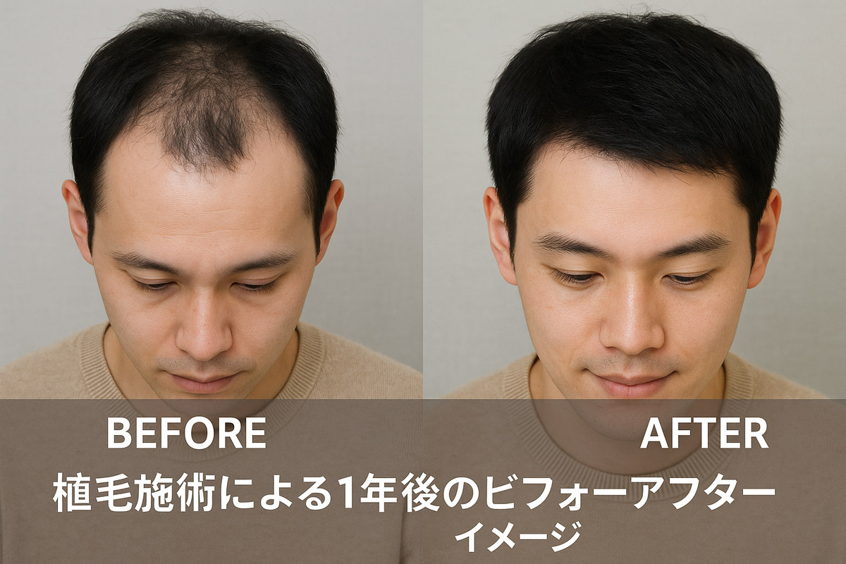 植毛施術による1年後のビフォーアフターイメージ