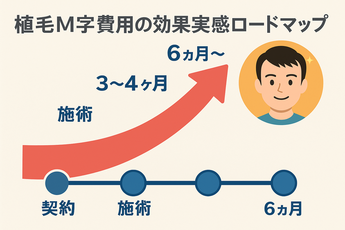 植毛M字費用の効果実感ロードマップのイメージ