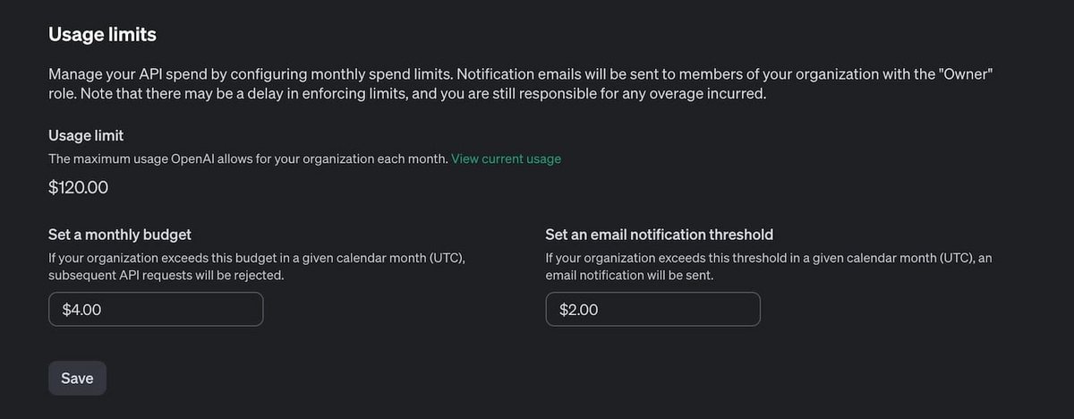 "Usage limits画面"
