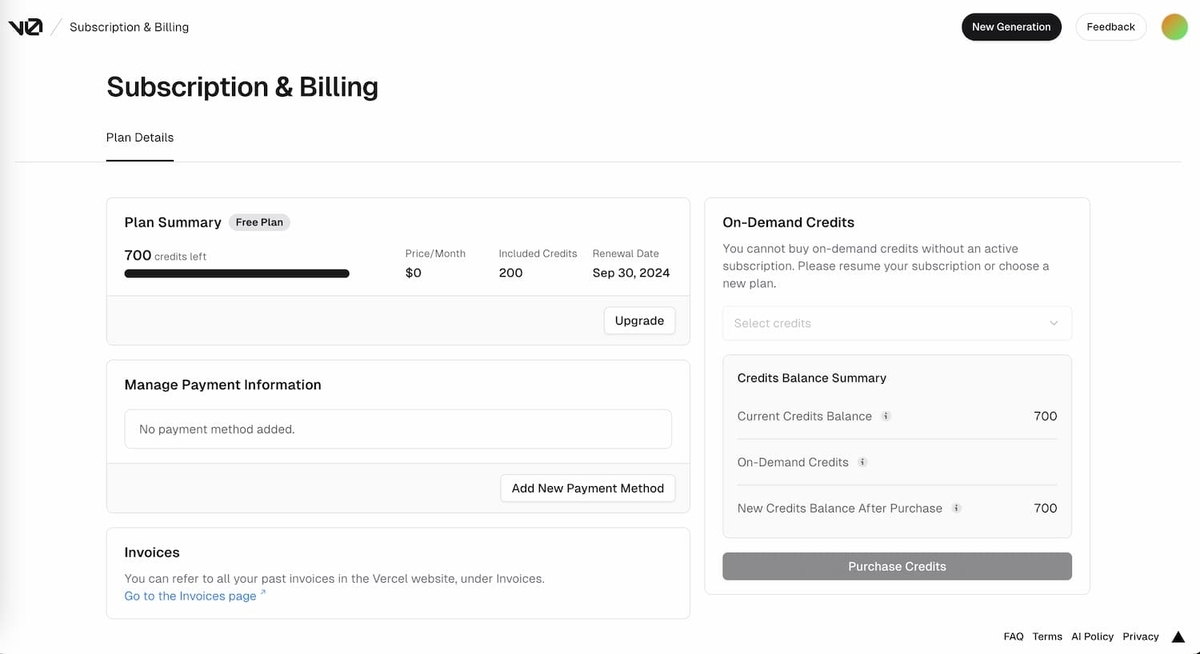 "v0のクレジット画面"