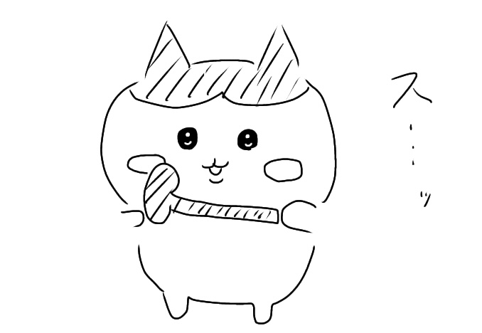 お玉を取り出すハチワレ