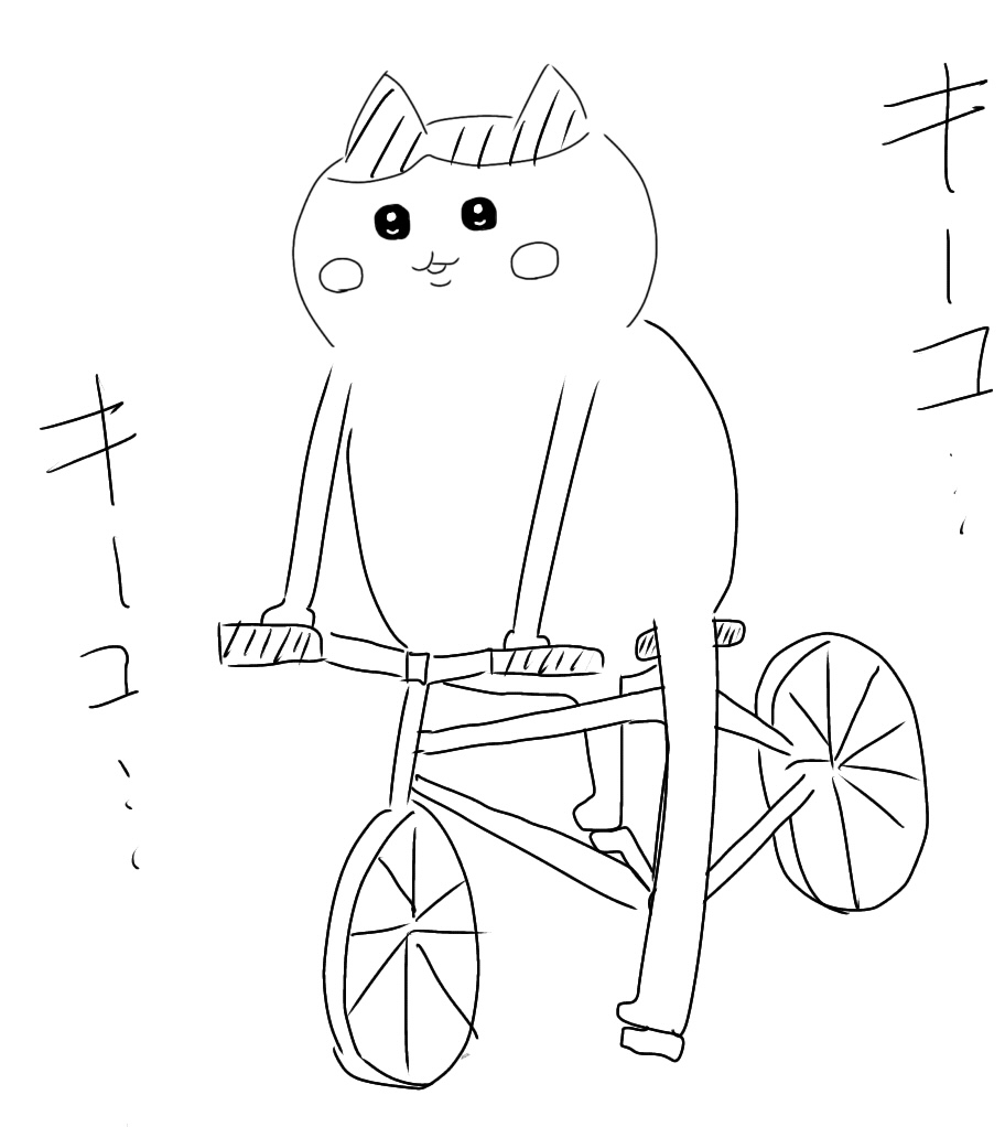 自転車でどこかへと向かうハチワレ