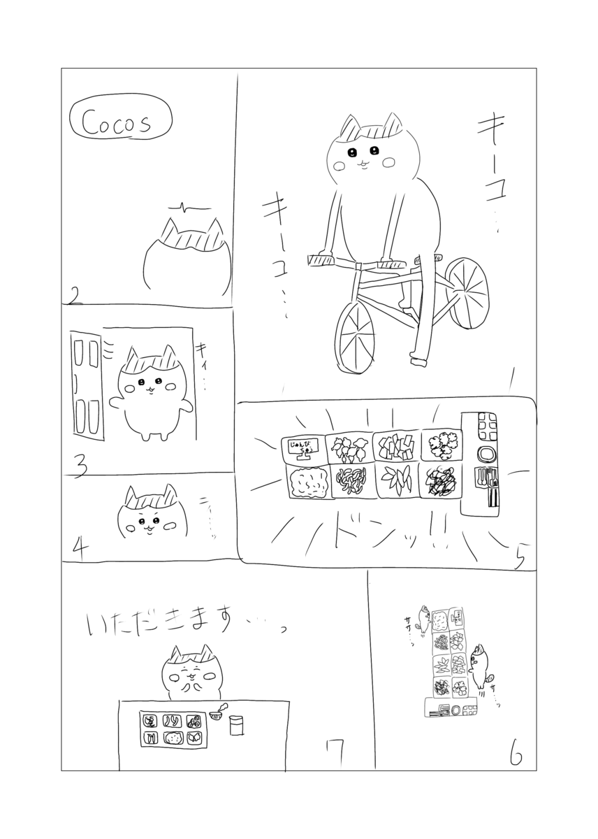 ココスで朝食バイキングを堪能するハチワレ