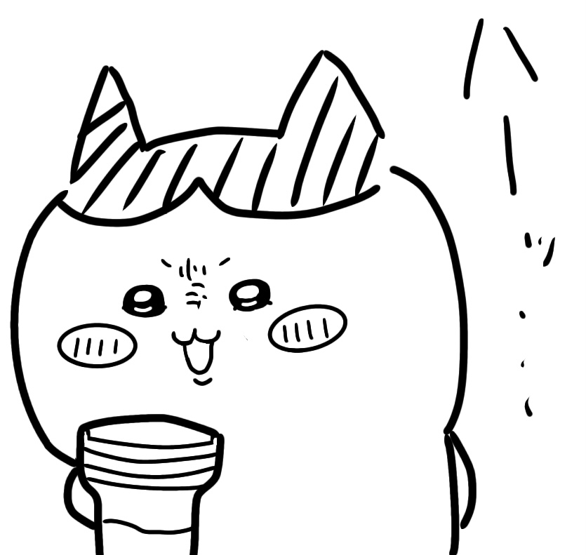 何かを飲んでいるハチワレ