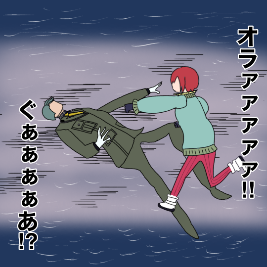 脱走の過程で脱走の過程でマチュに殴られるシャリアブルのイラスト
