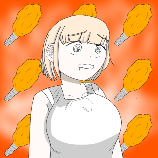 華金の帰り道でフライドチキンの誘惑に負けそうなもちづきさんのイラスト