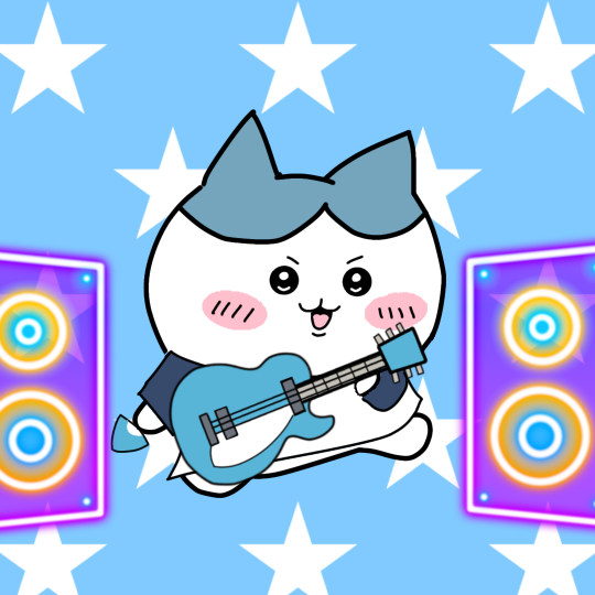 ちいかわぽけっとライブイベント記念。エレキギターを弾くハチワレのイラスト