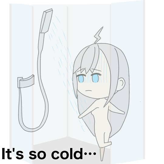 シャワーのお湯がなかなか暖かくならない美少女イラスト